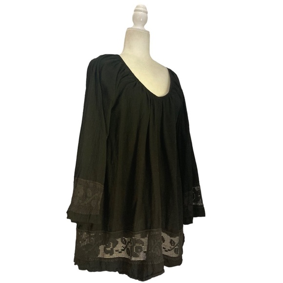 House of Woo California Tunic Blouse Top in Black Cotton Gauze with Pockets - Picture 3 of 9